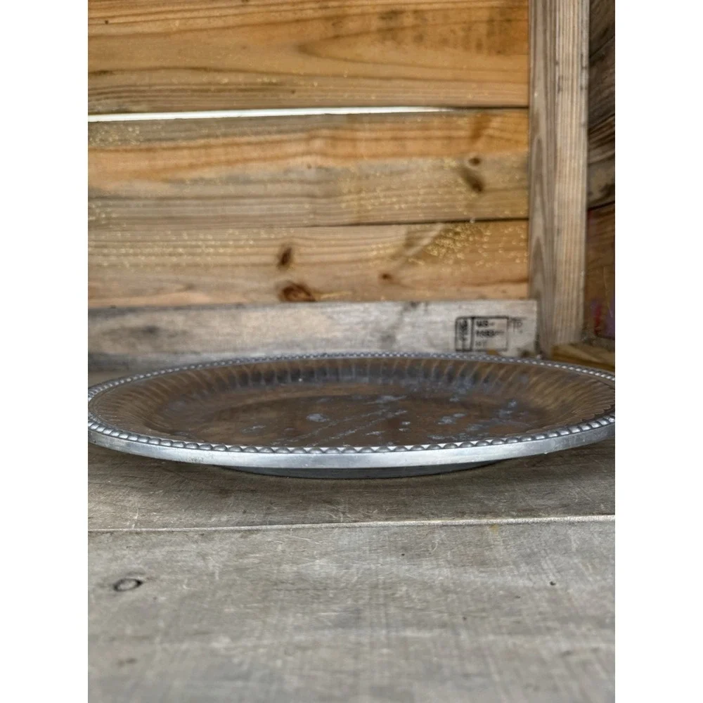 Vintage Wilton Armetale Pewter Ribbed and Beaded Round‎ Serving Platter